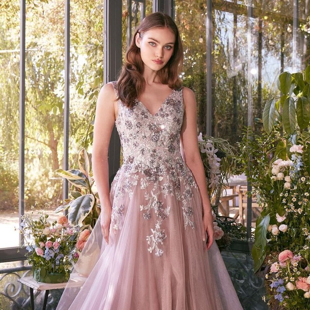 New Formal Sleeveless A-Line Sequins Embellished Floral Prom Dress CD A1401